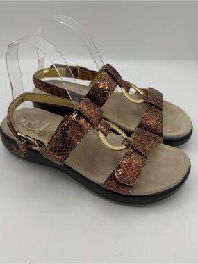 Alegria Julie Riches Metallic Bronze Snakeskin Comfort Sandal Size 38 US 7.5-8